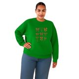 BENROMA 3 Iplik Penye Kurdelalar Baskılı Büyük Beden Unisex Sweatshirt, Yeşil, 2XL