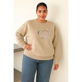 BENROMA 3 İplik Penye li Kalp Pati Baskılı Büyük Beden Unisex Sweatshırt,Bej 5XL