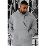 BENROMA 3 Iplik Penye Lion Aslan Baskılı Büyük Beden Sweatshirt, Gri, 4XL