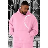 BENROMA 3 Iplik Penye Lion Aslan Baskılı Büyük Beden Sweatshirt, Pembe, 5XL