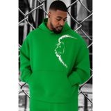 BENROMA 3 Iplik Penye Lion Aslan Baskılı Büyük Beden Sweatshirt, Yeşil, 3XL