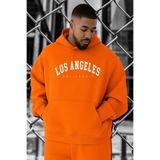 BENROMA 3 Iplik Penye Los Angeles Baskılı Büyük Beden Sweatshirt, Turuncu, 4XL