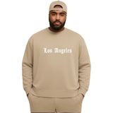 BENROMA 3 Iplik Penye Los Angeles Baskılı Büyük Beden Unisex Sweatshirt, Bej, 5XL