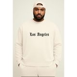 BENROMA 3 Iplik Penye Los Angeles Baskılı Büyük Beden Unisex Sweatshirt, Beyaz, 3XL