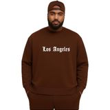 BENROMA 3 Iplik Penye Los Angeles Baskılı Büyük Beden Unisex Sweatshirt, Kahverengi, 3XL