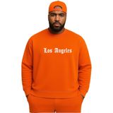 BENROMA 3 Iplik Penye Los Angeles Baskılı Büyük Beden Unisex Sweatshirt, Turuncu, XL