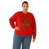 BENROMA 3 Iplik Penye Lucky Girl! Baskılı Büyük Beden Unisex Sweatshirt, Kırmızı, S