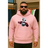 BENROMA 3 Iplik Penye Maske Baskılı Büyük Beden Sweatshirt, Pembe, M