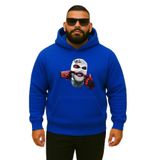 BENROMA 3 Iplik Penye Maske Baskılı Büyük Beden Sweatshirt, Saks Mavisi, S