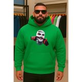 BENROMA 3 Iplik Penye Maske Baskılı Büyük Beden Sweatshirt, Yeşil, XL