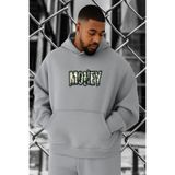 BENROMA 3 Iplik Penye Money Baskılı Büyük Beden Sweatshirt, Gri, M