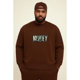 BENROMA 3 Iplik Penye Money Baskılı Büyük Beden Unisex Sweatshirt, Kahverengi, 3XL