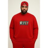 BENROMA 3 Iplik Penye Money Baskılı Büyük Beden Unisex Sweatshirt, Kırmızı, 2XL