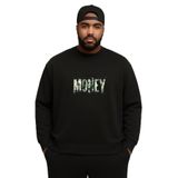 BENROMA 3 Iplik Penye Money Baskılı Büyük Beden Unisex Sweatshirt, Siyah, 3XL