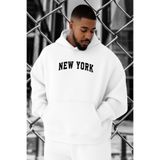 BENROMA 3 Iplik Penye New York Baskılı Büyük Beden Sweatshirt, Beyaz, M, KAPYETDMQ12