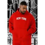 BENROMA 3 Iplik Penye New York Baskılı Büyük Beden Sweatshirt, Kirmizi, M, KAPYETDMQ12