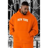 BENROMA 3 Iplik Penye New York Baskılı Büyük Beden Sweatshirt, Turuncu, M, KAPYETDMQ12