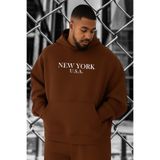 BENROMA 3 İplik Penye New York Baskılı Büyük Beden Sweatshırt,Kahverengi L KAPYETDMQ4