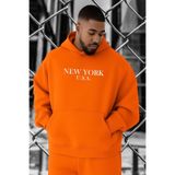 BENROMA 3 İplik Penye New York Baskılı Büyük Beden Sweatshırt,Turuncu 4XL KAPYETDMQ4