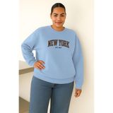 BENROMA 3 Iplik Penye New York Baskılı Büyük Beden Unisex Sweatshirt, Bebe Mavisi, S