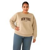 BENROMA 3 Iplik Penye New York Baskılı Büyük Beden Unisex Sweatshirt, Bej, S