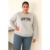 BENROMA 3 Iplik Penye New York Baskılı Büyük Beden Unisex Sweatshirt, Gri, 4XL