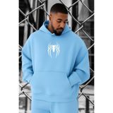 BENROMA 3 Iplik Penye Örümcek Baskılı Büyük Beden Sweatshirt, Bebe Mavisi, S, KAPYETDMW34