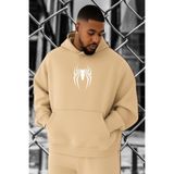 BENROMA 3 Iplik Penye Örümcek Baskılı Büyük Beden Sweatshirt, Bej, S, KAPYETDMW34