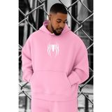 BENROMA 3 Iplik Penye Örümcek Baskılı Büyük Beden Sweatshirt, Pembe, 5XL, KAPYETDMW34