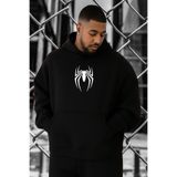 BENROMA 3 Iplik Penye Örümcek Baskılı Büyük Beden Sweatshirt, Siyah, L, KAPYETDMW34