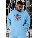 BENROMA 3 Iplik Penye Örümcek Timeless Baskılı Büyük Beden Sweatshirt, Bebe Mavisi, L