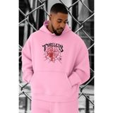 BENROMA 3 Iplik Penye Örümcek Timeless Baskılı Büyük Beden Sweatshirt, Pembe, XL
