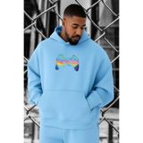 BENROMA 3 Iplik Penye Oyun Konsol Baskılı Büyük Beden Sweatshirt, Bebe Mavisi, 4XL