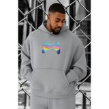 BENROMA 3 Iplik Penye Oyun Konsol Baskılı Büyük Beden Sweatshirt, Gri, 5XL