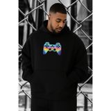 BENROMA 3 Iplik Penye Oyun Konsol Baskılı Büyük Beden Sweatshirt, Siyah, 5XL