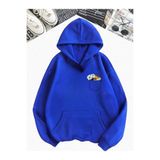 BENROMA 3 Iplik Penye Papatya Baskılı Kapüşonlu Oversize Sweatshirt, Saks, 4XL