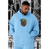 BENROMA 3 Iplik Penye Para Money Baskılı Büyük Beden Sweatshirt, Bebe Mavisi, M