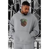 BENROMA 3 Iplik Penye Para Money Baskılı Büyük Beden Sweatshirt, Gri, S