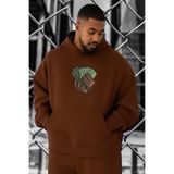 BENROMA 3 Iplik Penye Para Money Baskılı Büyük Beden Sweatshirt, Kahverengi, M