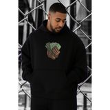 BENROMA 3 Iplik Penye Para Money Baskılı Büyük Beden Sweatshirt, Siyah, 3XL