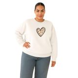 BENROMA 3 Iplik Penye Patili Kalp Baskılı Büyük Beden Unisex Sweatshirt, Beyaz, 2XL