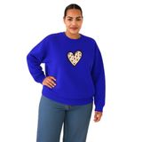 BENROMA 3 Iplik Penye Patili Kalp Baskılı Büyük Beden Unisex Sweatshirt, Saks Mavisi, S