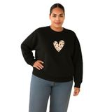 BENROMA 3 Iplik Penye Patili Kalp Baskılı Büyük Beden Unisex Sweatshirt, Siyah, 2XL
