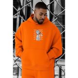 BENROMA 3 Iplik Penye Rick Morty Baskılı Büyük Beden Sweatshirt, Turuncu, S