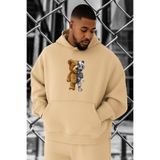 BENROMA 3 Iplik Penye Robotic Baskılı Büyük Beden Sweatshirt, Bej, 3XL