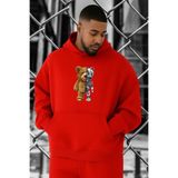 BENROMA 3 Iplik Penye Robotic Baskılı Büyük Beden Sweatshirt, Kirmizi, M