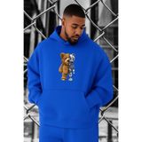 BENROMA 3 Iplik Penye Robotic Baskılı Büyük Beden Sweatshirt, Saks Mavisi, M