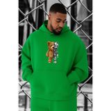 BENROMA 3 Iplik Penye Robotic Baskılı Büyük Beden Sweatshirt, Yeşil, M