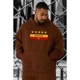 BENROMA 3 Iplik Penye Şampiyon Baskılı Büyük Beden Sweatshirt, Kahverengi, 3XL