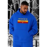 BENROMA 3 Iplik Penye Şampiyon Baskılı Büyük Beden Sweatshirt, Saks Mavisi, S